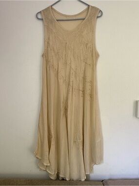 Sleeveless Beige Embroidered Flowing Dress Tamsy coquette Prairie Romantic boho